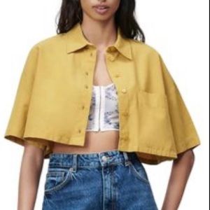 Zara Linen Blend Crop Mustard Button-down Top Size Large